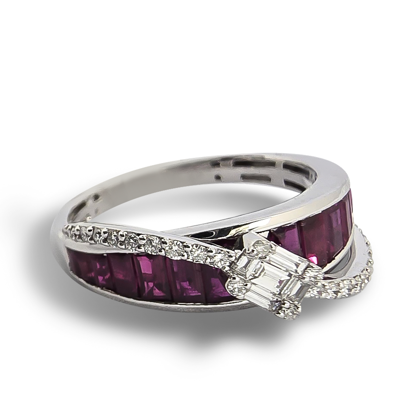 Ruby and Diamond Eternity Crossover Wedding Ring in 9ct White Gold