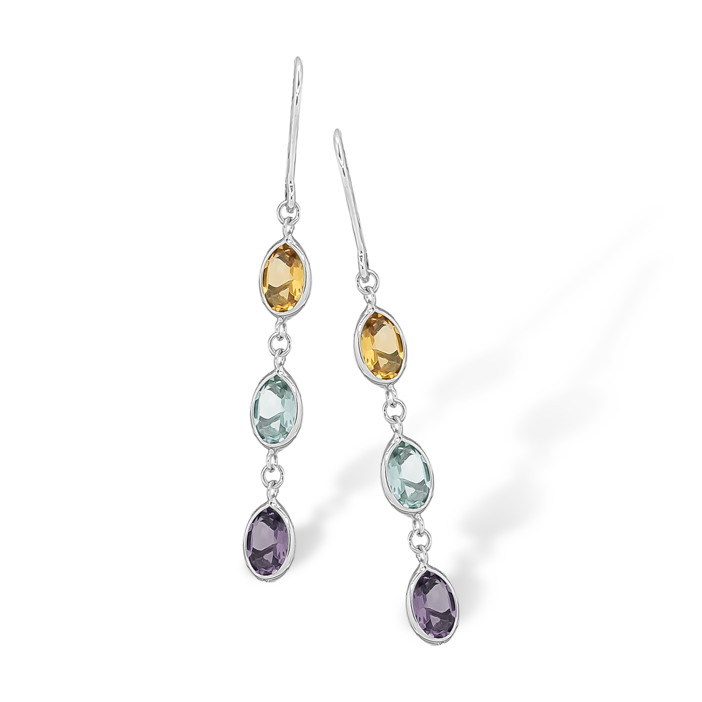 Tutti Frutti Medium Oval Rounded Gemstone Earrings in 9ct White Gold