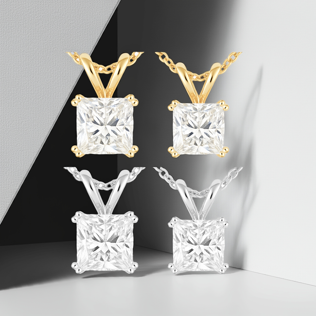 Princess Cut Lab-Grown Diamond Solitaire Pendants in 9ct Gold Range