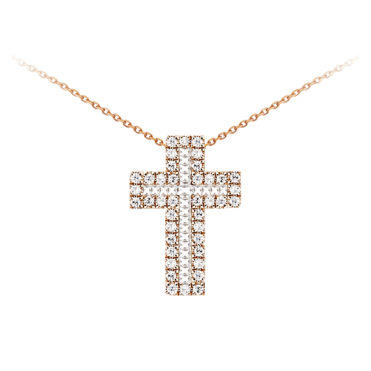 15mm Diamond Baguette Cross Necklace in 9ct Rose Gold