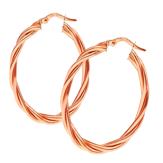 Rose Gold Oval Twist Hoops in 9ct Rose Gold