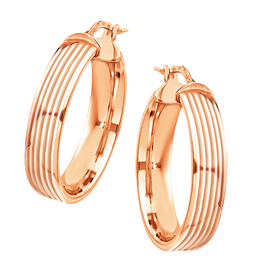 Rose Gold Stripe inlay Hoops in 9ct Rose Gold