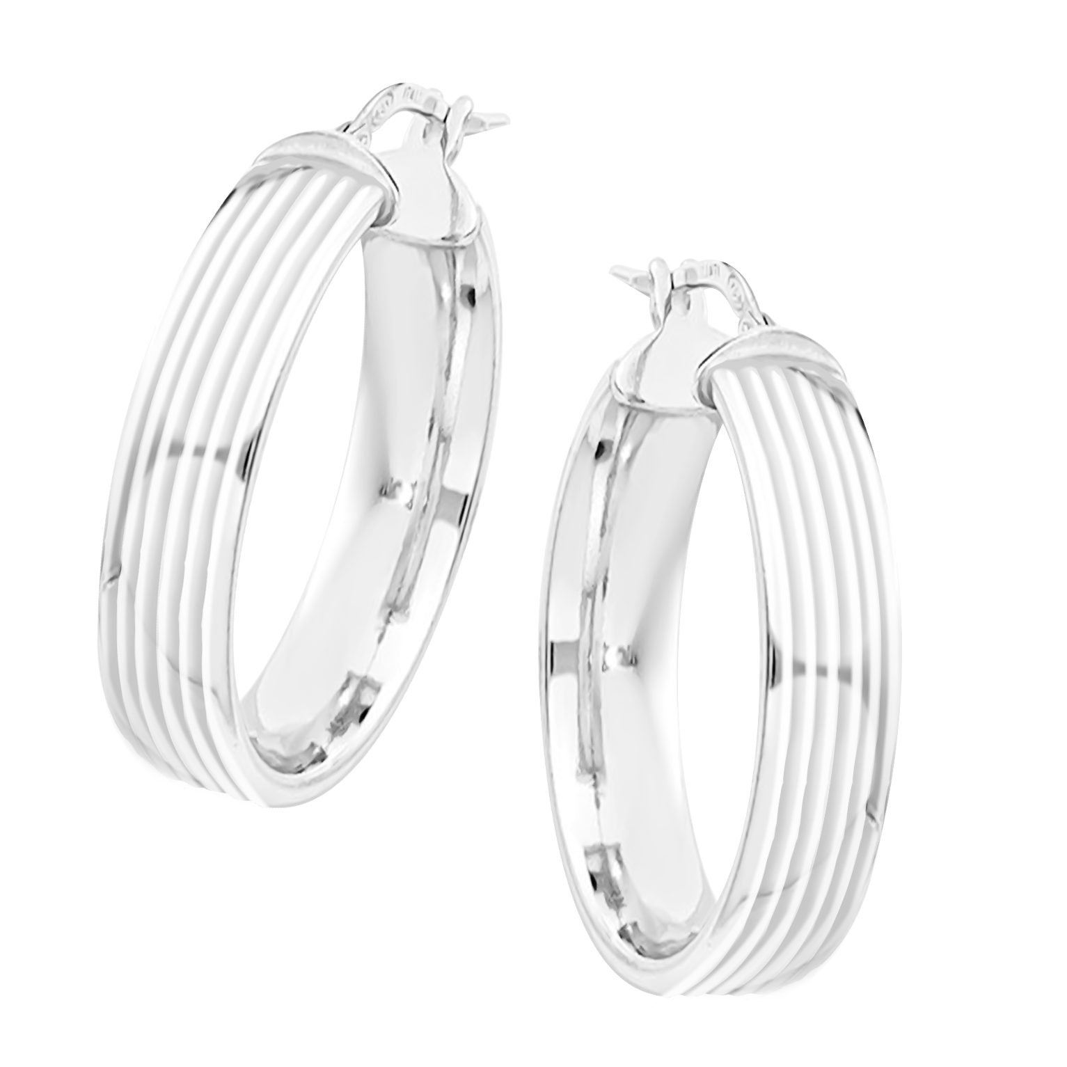 2.3cm Stripe inlay Hoops in 9ct White Gold