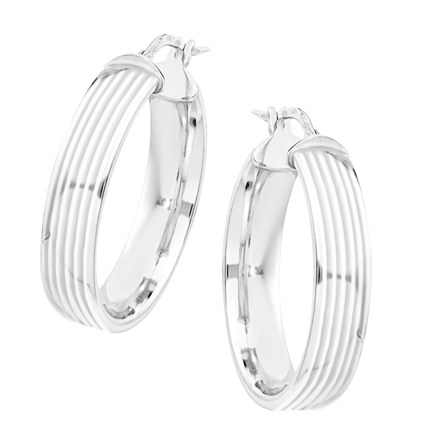 2.3cm Stripe inlay Hoops in 9ct White Gold