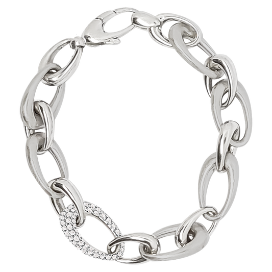 Matte and Polished Oval Loop Link Bracelet in 9ct White Gold and a focal Accent Link.