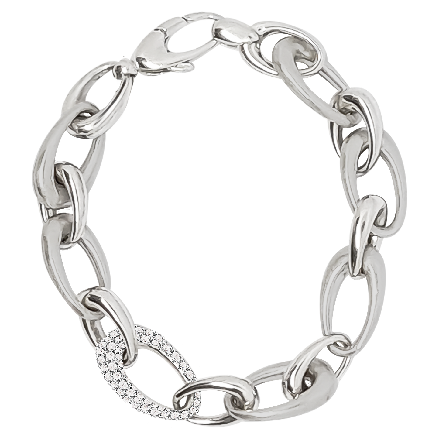 Matte and Polished Oval Loop Link Bracelet in 9ct White Gold and a focal Accent Link.