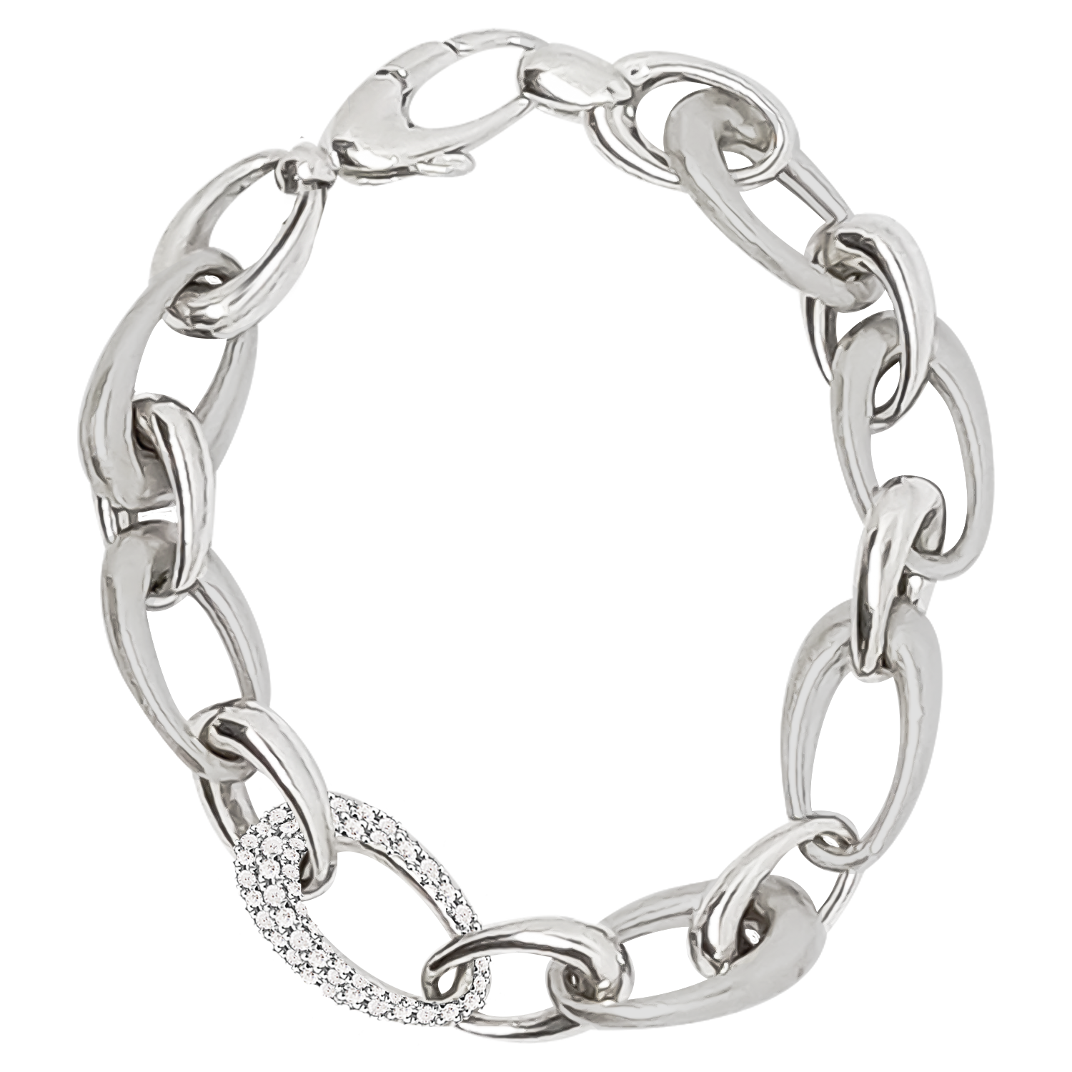 Matte and Polished Oval Loop Link Bracelet in 9ct White Gold and a focal Accent Link.