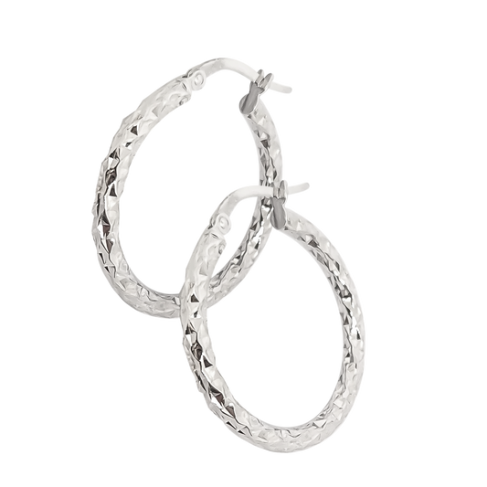 2.5cm Diamond Cut Hoop with in 9ct White Gold