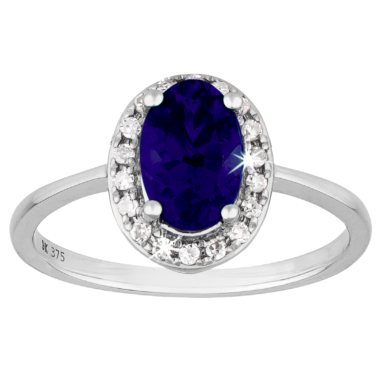 0.50ct Sapphire Oval Diamond Halo Ring in 9ct White Gold