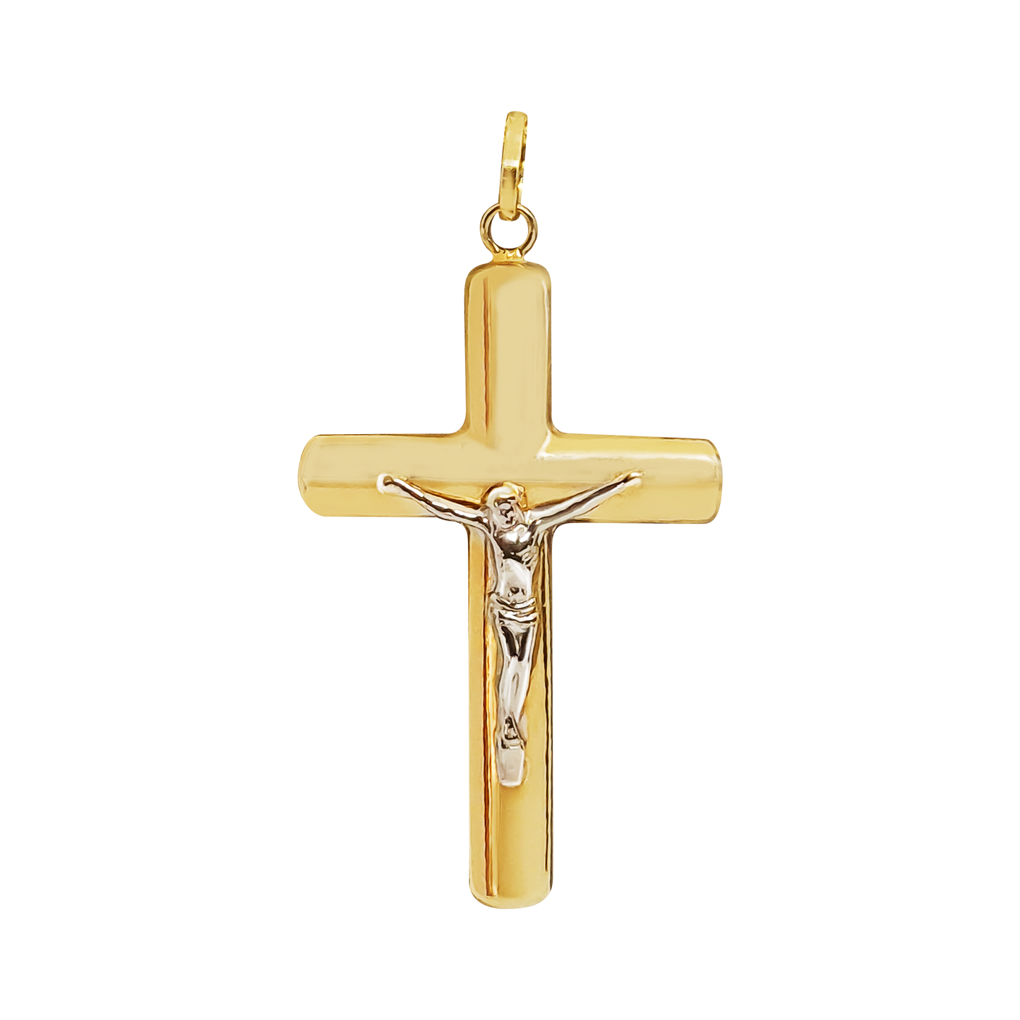 300mm Two-Tone Crucifix Pendant in 9ct Yellow Gold.