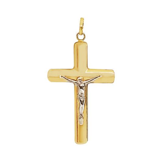 300mm Two-Tone Crucifix Pendant in 9ct Yellow Gold.