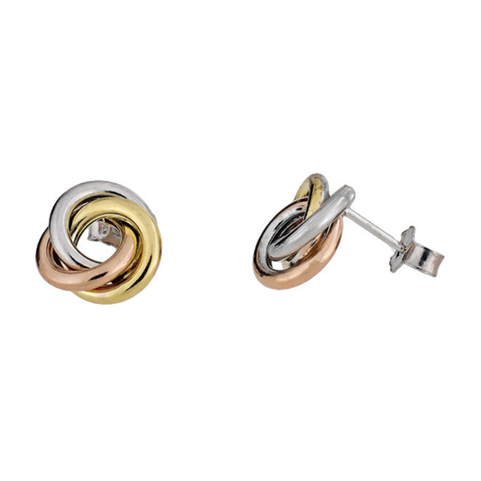 Tricolour Knot Studs in 9ct Mixed and Yellow Gold