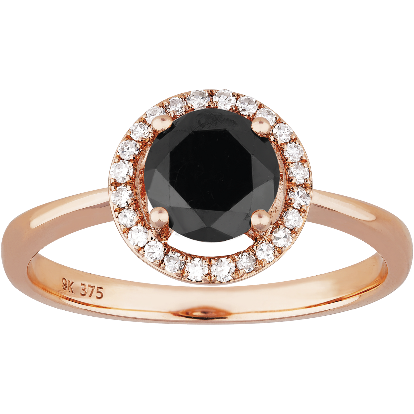 Perfect Pair Black Diamond Halo Ring in 9ct Rose Gold