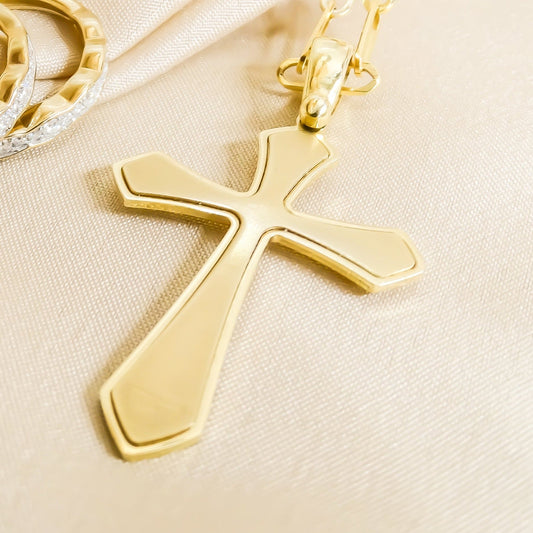 4.8cm Polished and Brushed Beautiful Cross Pendant in 9ct Yellow Gold