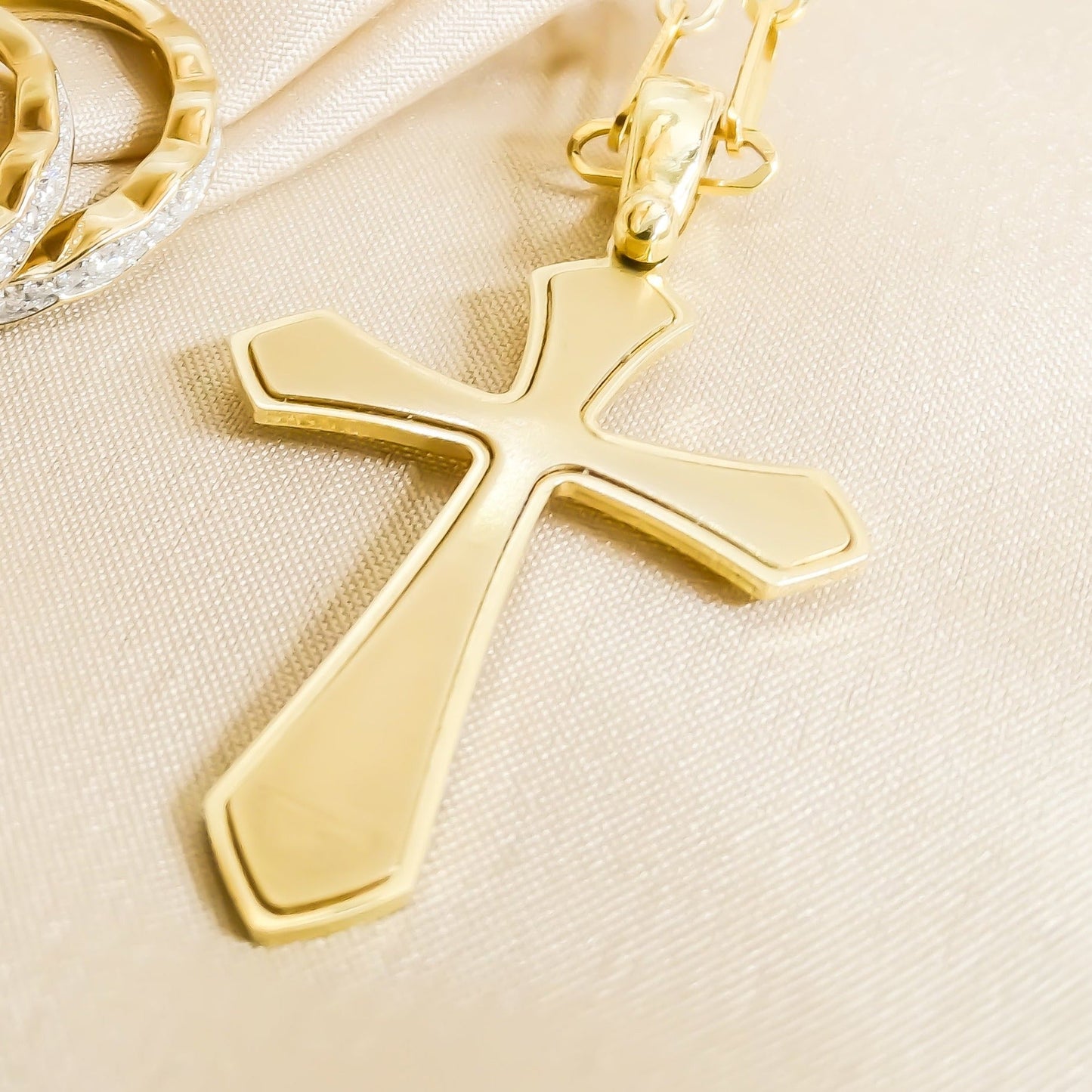 4.8cm Polished and Brushed Beautiful Cross Pendant in 9ct Yellow Gold