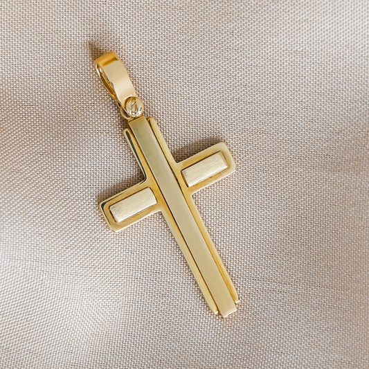 3.5cm Raised Bar Cross Pendant in 9ct Yellow Gold