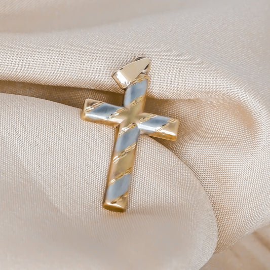 3.3cm Step Duo Color Cross Pendant in 9ct Yellow Gold