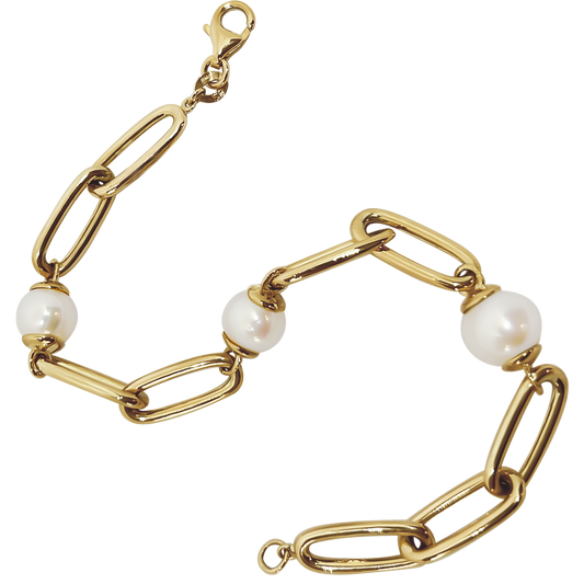 Pearl Oval Link Bracelet with 9ct Yellow Gold