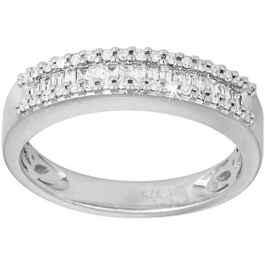 0.10ct Diamond Baguette Eternity Wedding Band Ring in 9ct White Gold