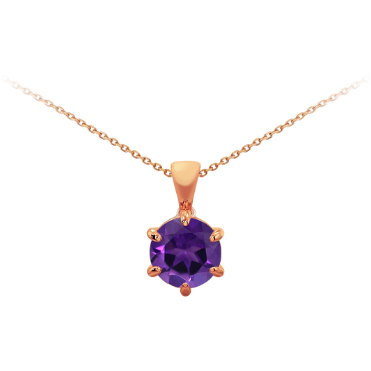 0.85ct Amethyst Six Claw Pendant in 9ct Rose Gold