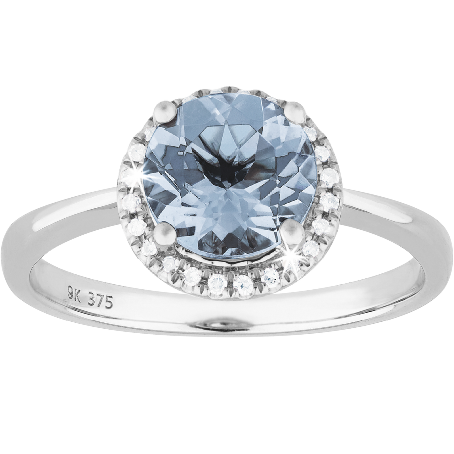 0.80ct Aquamarine Center with a Diamond Halo Ring in 9ct White Gold