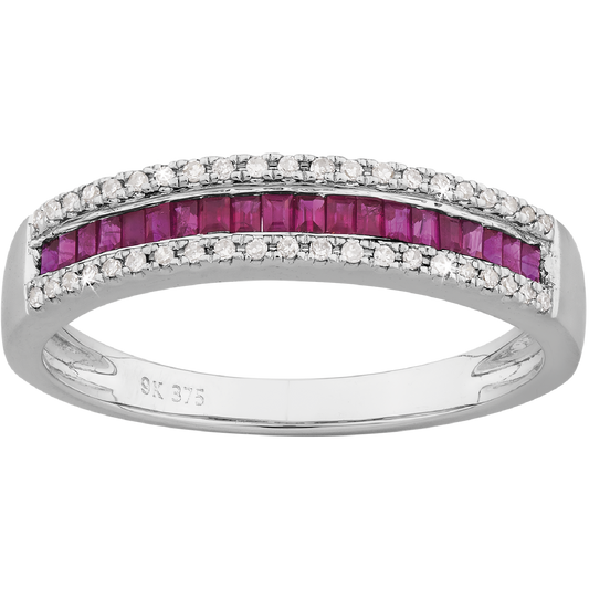 0.10ct Diamond and Ruby Eternity RIng in 9ct White Gold