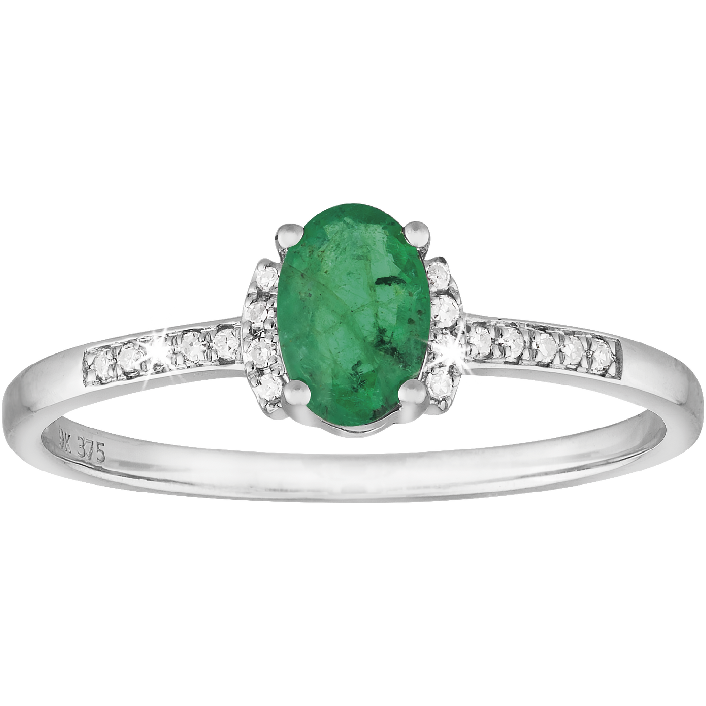 0.05ct Diamond and Emerald Grip Ring in 9ct White Gold