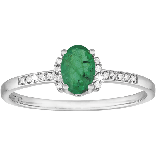 0.05ct Diamond and Emerald Grip Ring in 9ct White Gold