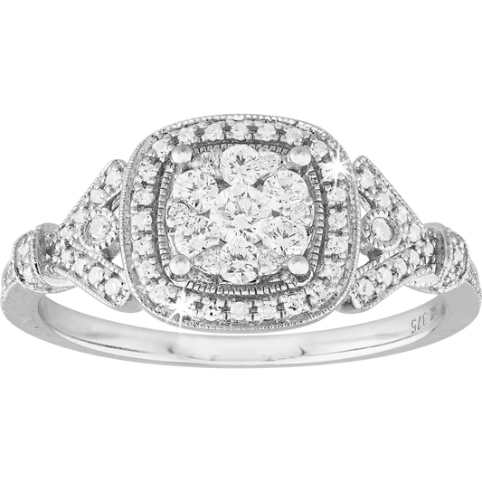 0.38ct Diamond Cluster Royal Set Wedding Ring in 9ct White Gold