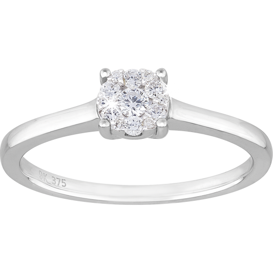 0.16ct Diamond Cluster Engagement Ring in 9ct White Gold