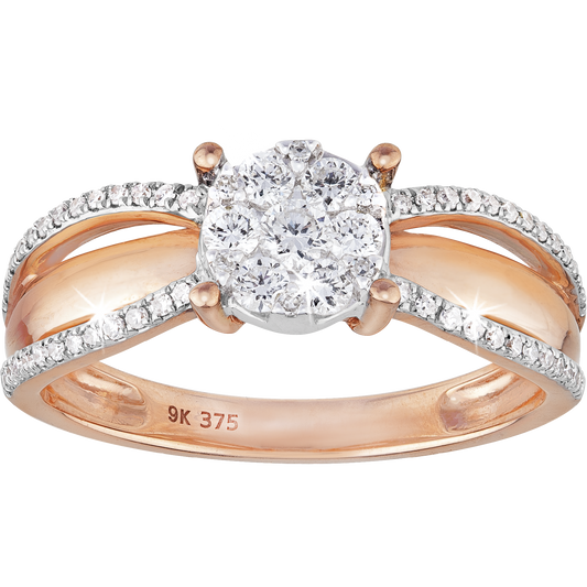0.38ct Diamond Cluster Open Shank Ring in 9ct Rose Gold