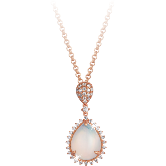 Tear Opal and Diamond Halo Pendant in 9ct Rose Gold