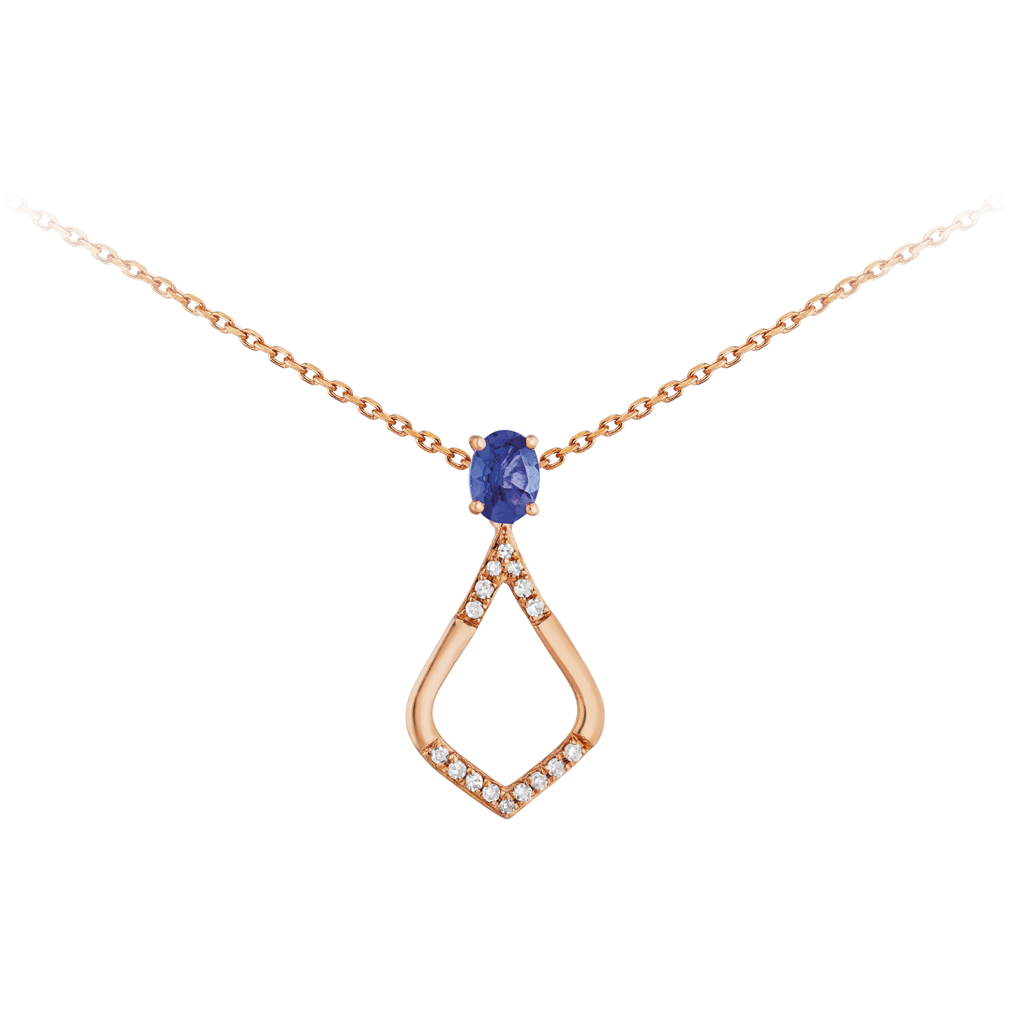 0.18ct Oval Tanzanite and Diamond Open Pendant in 9ct Rose Gold