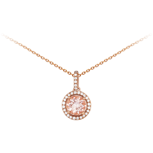 Perfect Pair Morganite and Diamond Halo Necklace in 9ct Rose Gold