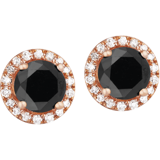Perfect Pair Black Diamond Halo Studs in 9ct Rose Gold