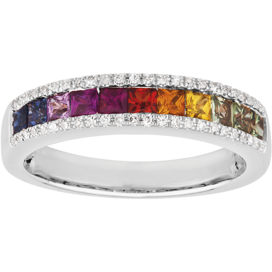 Rainbow Sapphire Eternity Ring in 9ct White Gold