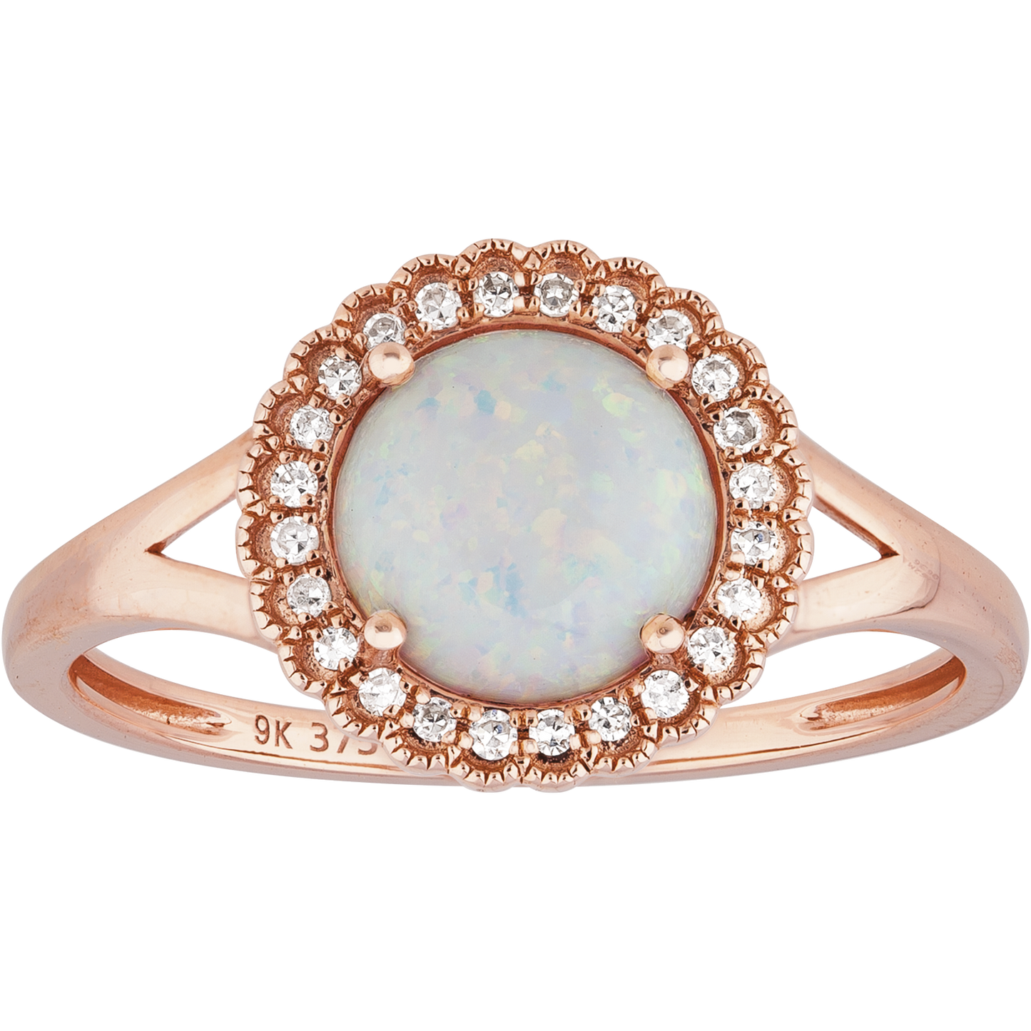 Opal and Diamond Halo Ring in 9ct Rose Gold