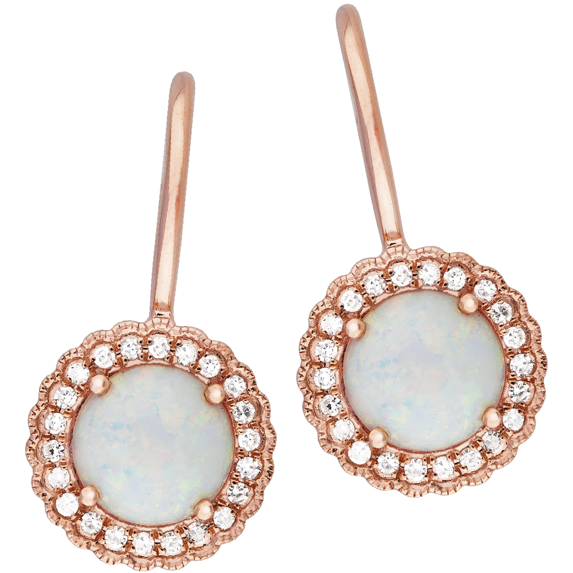 Opal and Diamond Halo Drop Studs in 9ct Rose Gold