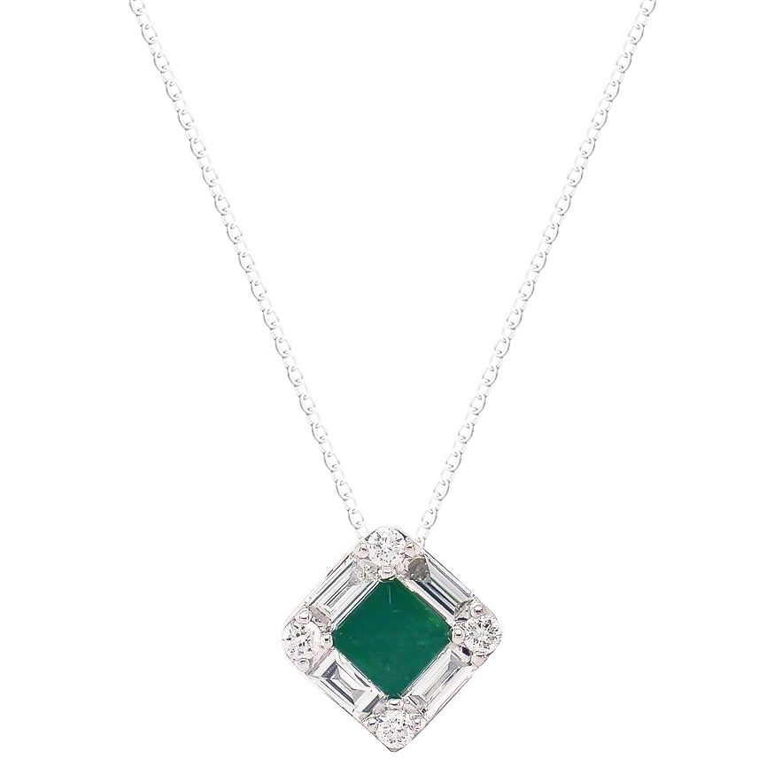 0.13ct Emerald and Diamond Baguette Pendant in 9ct White Gold