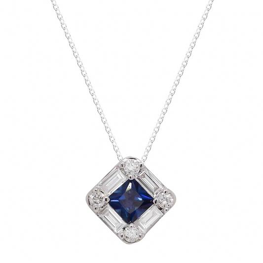 0.26ct Sapphire and Diamond Baguette Pendant in 9ct White Gold