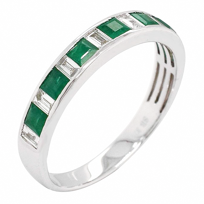 0.48ct Emerald and Diamond Eternity Baguette Band Ring in 9ct White Gold