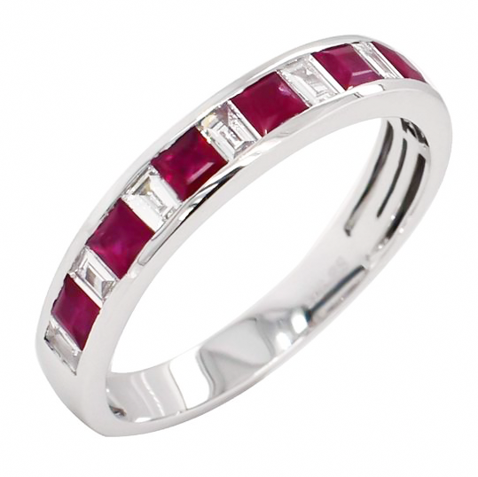 0.68ct Ruby and Diamond Eternity Baguette Band Ring in 9ct White Gold