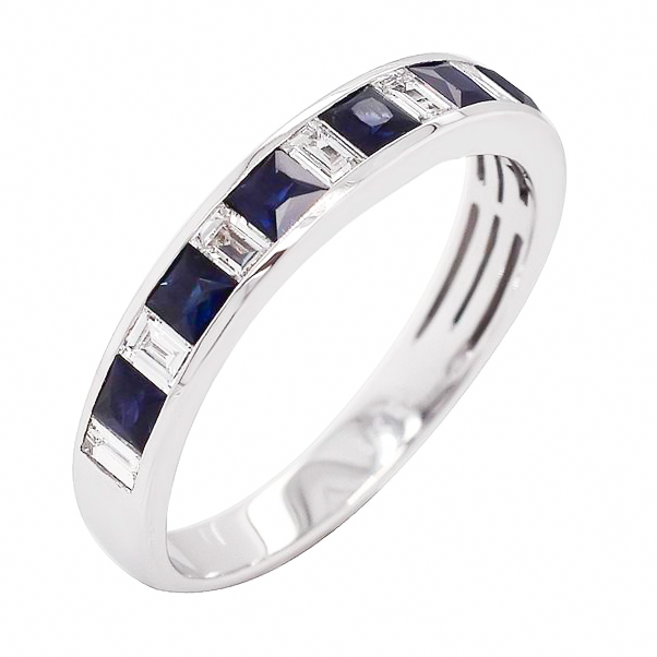 0.78ct Sapphire and Diamond Eternity Baguette Band Ring in 9ct White Gold