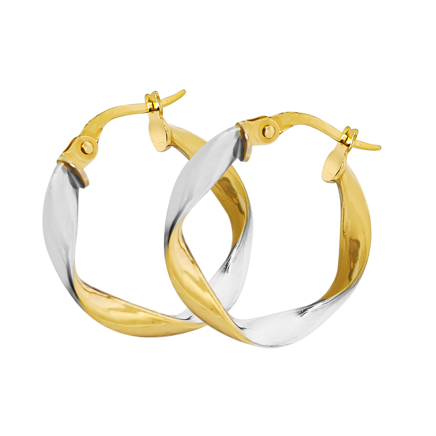 2cm Two Tone Twist Hoops in 9ct Yellow and White Gold