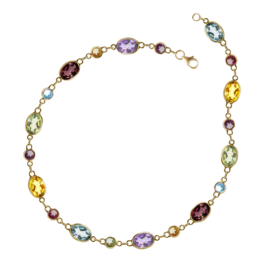 Tutti Frutti Oval and Round Gemstone Bracelet in 9ct Yellow Gold