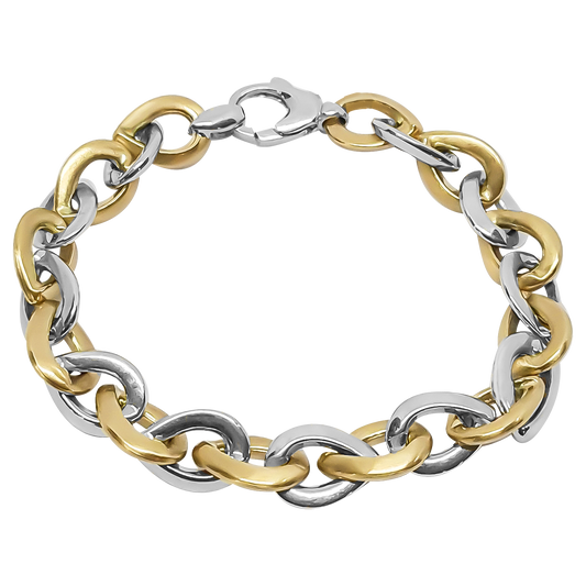20cm Marquise Link Bracelet in 9ct Yellow Gold and White Gold.