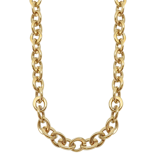 Flat Oval Link chain in 9ct Yellow Gold in hollow tubes for a lighter weight on your shoulders.