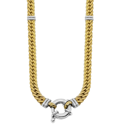 45cm Curb-Link Chain in 9ct Yellow Gold and White Gold Caps in hollow tubes for a lighter weight on your shoulders.