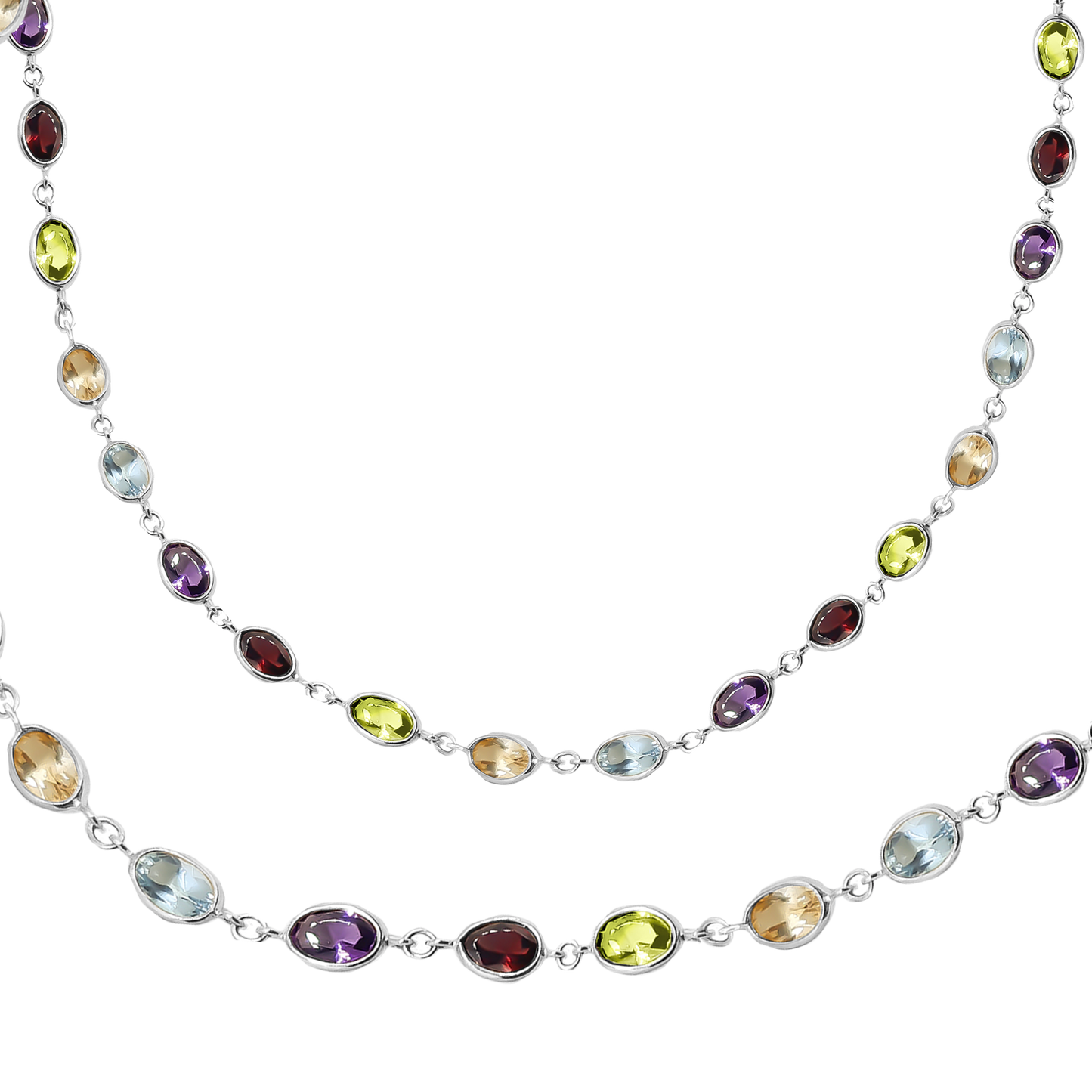 Tutti Frutti Oval Rounded Gemstone Necklace in 9ct Gold