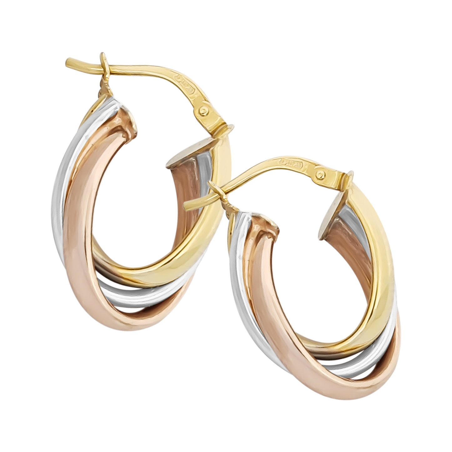 2cm Tri Close Loop Hoops in 9ct Yellow, Rose and White Gold
